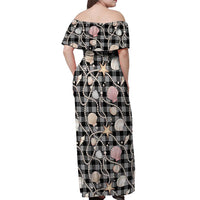 Hawaiian Ocean Seashells Off Shoulder Maxi Dress Black Palaka Pattern LT01 - Polynesian Pride