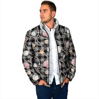 Hawaiian Ocean Seashells Padded Jacket Black Palaka Pattern LT01 - Polynesian Pride
