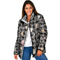 Hawaiian Ocean Seashells Padded Jacket Black Palaka Pattern LT01 Women Black - Polynesian Pride