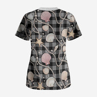 Hawaiian Ocean Seashells Scrub Top Black Palaka Pattern LT01 - Polynesian Pride