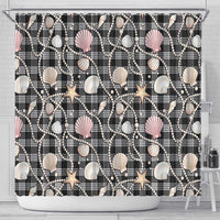 Hawaiian Ocean Seashells Shower Curtain Black Palaka Pattern LT01 - Polynesian Pride