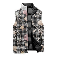 Hawaiian Ocean Seashells Sleeveless Puffer Jacket Black Palaka Pattern LT01 - Polynesian Pride