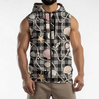 Hawaiian Ocean Seashells Sleeveless Zip Hoodie Black Palaka Pattern LT01 - Polynesian Pride