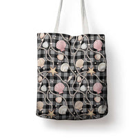 Hawaiian Ocean Seashells Tote Bag Black Palaka Pattern LT01 - Polynesian Pride