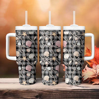 Hawaiian Ocean Seashells Tumbler With Handle Black Palaka Pattern LT01 - Polynesian Pride