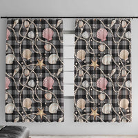 Hawaiian Ocean Seashells Window Curtain Black Palaka Pattern LT01 With Hooks Black - Polynesian Pride