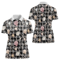 Hawaiian Ocean Seashells Women Polo Shirt Black Palaka Pattern LT01 - Polynesian Pride