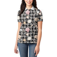 Hawaiian Ocean Seashells Women Polo Shirt Black Palaka Pattern LT01 - Polynesian Pride