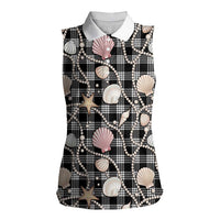 Hawaiian Ocean Seashells Women Sleeveless Polo Shirt Black Palaka Pattern LT01 Female Black - Polynesian Pride