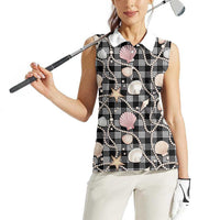 Hawaiian Ocean Seashells Women Sleeveless Polo Shirt Black Palaka Pattern LT01 - Polynesian Pride