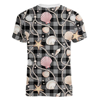 Hawaiian Ocean Seashells Women V-Neck T-Shirt Black Palaka Pattern LT01 - Polynesian Pride