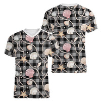 Hawaiian Ocean Seashells Women V-Neck T-Shirt Black Palaka Pattern LT01 - Polynesian Pride