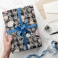 Hawaiian Ocean Seashells Wrapping Paper Black Palaka Pattern LT01 - Polynesian Pride
