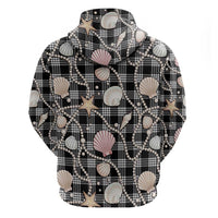 Hawaiian Ocean Seashells Zip Hoodie Black Palaka Pattern LT01 - Polynesian Pride