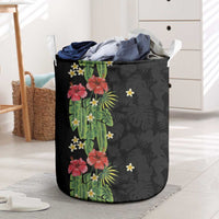 Hawaiian Hibiscus Plumeria Laundry Basket Tropical Leaves LT01 Black - Polynesian Pride