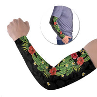 Hawaiian Hibiscus Plumeria Arm Sleeves Tropical Leaves LT01 Set of 2 Black - Polynesian Pride