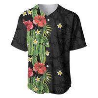 Hawaiian Hibiscus Plumeria Baseball Jersey Tropical Leaves LT01 Black - Polynesian Pride