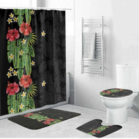 Hawaiian Hibiscus Plumeria Bathroom Set Tropical Leaves LT01 Bathroom Set (4 pcs) Black - Polynesian Pride