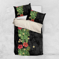 Hawaiian Hibiscus Plumeria Bedding Set Tropical Leaves LT01 US Twin 172cm x 218cm Black - Polynesian Pride