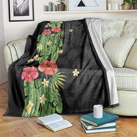 Hawaiian Hibiscus Plumeria Blanket Tropical Leaves LT01 Black - Polynesian Pride