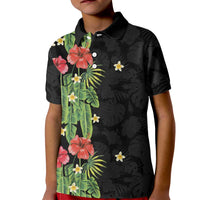 Hawaiian Hibiscus Plumeria Kid Polo Shirt Tropical Leaves LT01 Kid Black - Polynesian Pride
