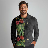 Hawaiian Hibiscus Plumeria Long Sleeve Polo Shirt Tropical Leaves LT01 - Polynesian Pride