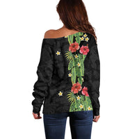 Hawaiian Hibiscus Plumeria Off Shoulder Sweater Tropical Leaves LT01 - Polynesian Pride