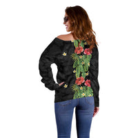 Hawaiian Hibiscus Plumeria Off Shoulder Sweater Tropical Leaves LT01 - Polynesian Pride
