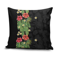 Hawaiian Hibiscus Plumeria Pillow Cover Tropical Leaves LT01 Black - Polynesian Pride