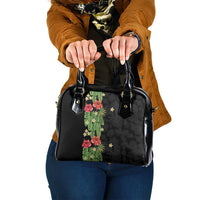 Hawaiian Hibiscus Plumeria Shoulder Handbag Tropical Leaves LT01 One Size Black - Polynesian Pride