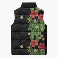 Hawaiian Hibiscus Plumeria Sleeveless Puffer Jacket Tropical Leaves LT01 - Polynesian Pride