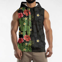 Hawaiian Hibiscus Plumeria Sleeveless Zip Hoodie Tropical Leaves LT01 - Polynesian Pride