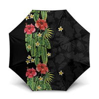 Hawaiian Hibiscus Plumeria Umbrella Tropical Leaves LT01 One Size Folded 11.42 inch Opened Diameter 37.4 inch Black - Polynesian Pride