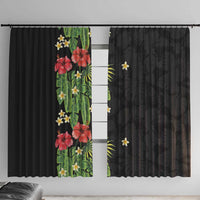 Hawaiian Hibiscus Plumeria Window Curtain Tropical Leaves LT01 With Hooks Black - Polynesian Pride