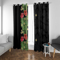 Hawaiian Hibiscus Plumeria Window Curtain Tropical Leaves LT01 With Grommets Black - Polynesian Pride