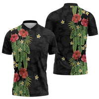 Hawaiian Hibiscus Plumeria Zipper Polo Shirt Tropical Leaves LT01 - Polynesian Pride
