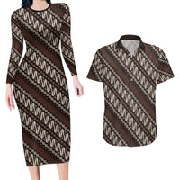 Yogyakarta Parang Batik Motifs Couples Matching Long Sleeve Bodycon Dress and Hawaiian Shirt Indonesian Traditional Pattern