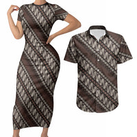 Yogyakarta Parang Batik Motifs Couples Matching Short Sleeve Bodycon Dress and Hawaiian Shirt Indonesian Traditional Pattern LT01 Brown - Polynesian Pride