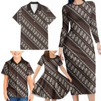 Yogyakarta Parang Batik Motifs Family Matching Long Sleeve Bodycon Dress and Hawaiian Shirt Indonesian Traditional Pattern LT01 - Polynesian Pride