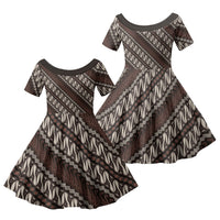 Yogyakarta Parang Batik Motifs Family Matching Long Sleeve Bodycon Dress and Hawaiian Shirt Indonesian Traditional Pattern LT01 Daughter's Dress Brown - Polynesian Pride