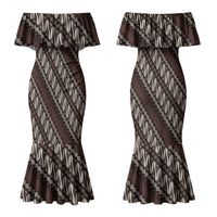 Yogyakarta Parang Batik Motifs Family Matching Mermaid Dress and Hawaiian Shirt Indonesian Traditional Pattern LT01 Mom's Dress Brown - Polynesian Pride