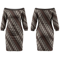 Yogyakarta Parang Batik Motifs Family Matching Off The Shoulder Long Sleeve Dress and Hawaiian Shirt Indonesian Traditional Pattern LT01 Mom's Dress Brown - Polynesian Pride