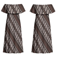 Yogyakarta Parang Batik Motifs Family Matching Off Shoulder Maxi Dress and Hawaiian Shirt Indonesian Traditional Pattern LT01 Mom's Dress Brown - Polynesian Pride