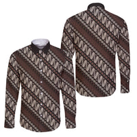 Yogyakarta Parang Batik Motifs Family Matching Off Shoulder Maxi Dress and Hawaiian Shirt Indonesian Traditional Pattern LT01 Dad's Shirt - Long Sleeve Brown - Polynesian Pride