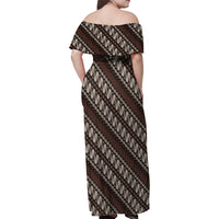 Yogyakarta Parang Batik Motifs Family Matching Off Shoulder Maxi Dress and Hawaiian Shirt Indonesian Traditional Pattern