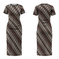 Yogyakarta Parang Batik Motifs Family Matching Short Sleeve Bodycon Dress and Hawaiian Shirt Indonesian Traditional Pattern LT01 Mom's Dress Brown - Polynesian Pride