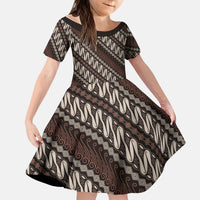 Yogyakarta Parang Batik Motifs Kid Short Sleeve Dress Indonesian Traditional Pattern LT01 KID Brown - Polynesian Pride