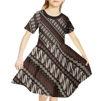 Yogyakarta Parang Batik Motifs Kid Short Sleeve Dress Indonesian Traditional Pattern LT01 - Polynesian Pride