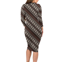 Yogyakarta Parang Batik Motifs Long Sleeve Bodycon Dress Indonesian Traditional Pattern LT01 - Polynesian Pride