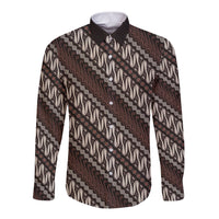 Yogyakarta Parang Batik Motifs Long Sleeve Button Shirt Indonesian Traditional Pattern LT01 Unisex Brown - Polynesian Pride